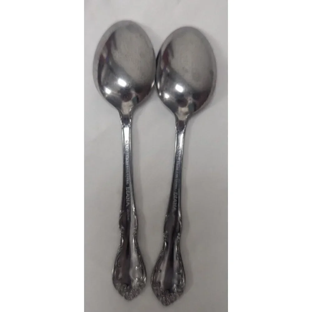 2 Vintage AMC Stainless Steel DIANA Flatware Spoons Diana Pattern 6.75in